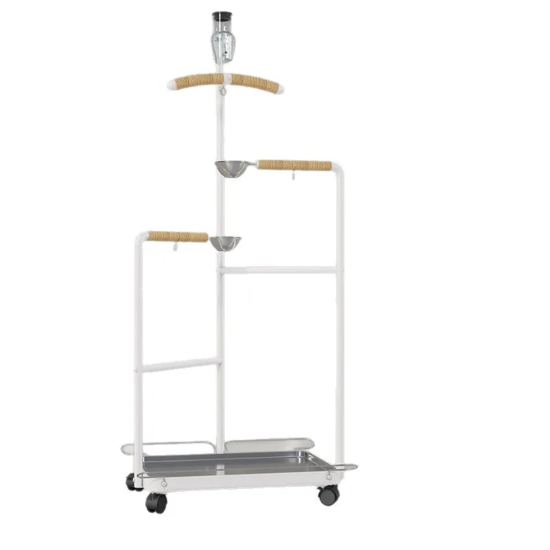 

Parrot Triangle Bird Station - Deluxe + Kettle - White Medium and Large Wrought Iron Stainless Steel Drinking Water Feeding Rins