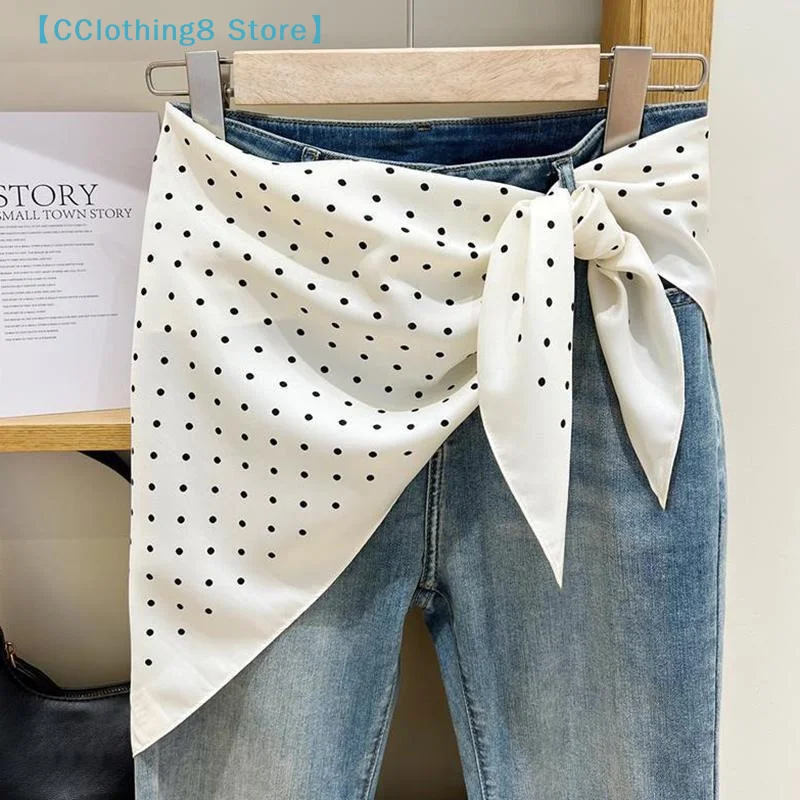 

Polka Dot Printed Triangular Scarf Fart Curtain Women's Stacked Wear Accessories Jeans Belt Waist Travel Matching Shirt【AliS8】