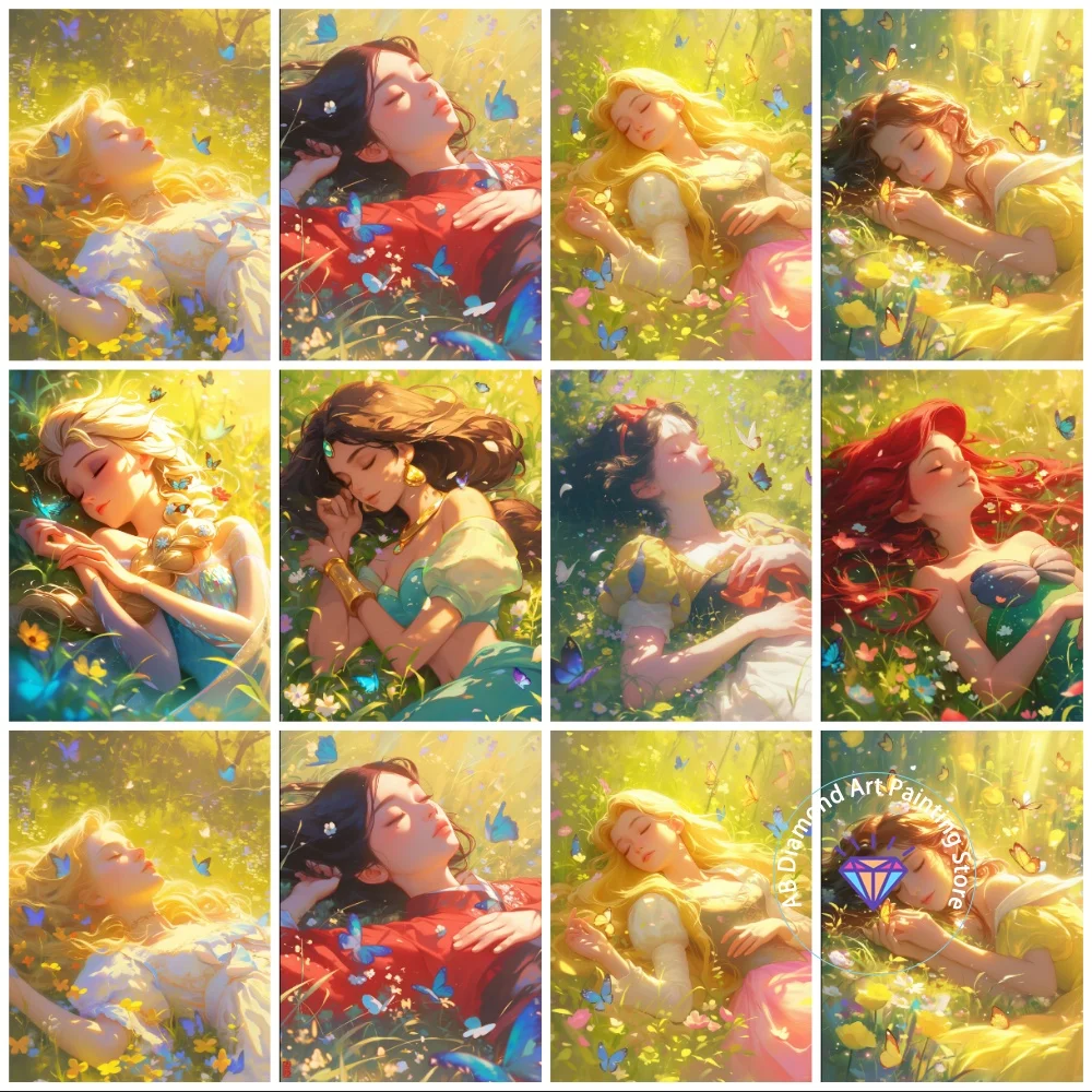 

Anime Princess Lying on the Grass AB Diamond Painting Kit Square Round Diamond 5D DIY Mosaic Handmade Art Gift Home Decoration