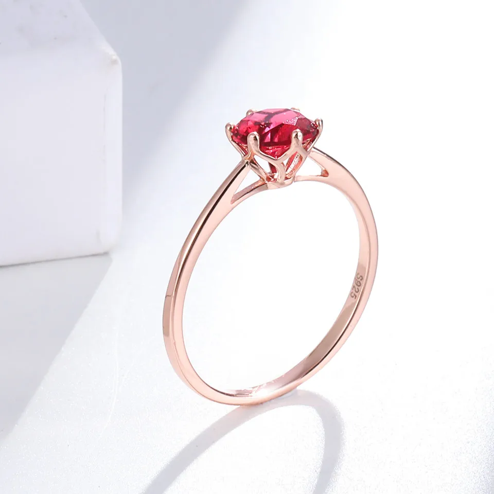 Buyee 925 Sterling Silver  Rose Gold Ring Finger Red Crystal Sweet Ring for Woman Gril Classic Fashion Weeding Jewelry Circle