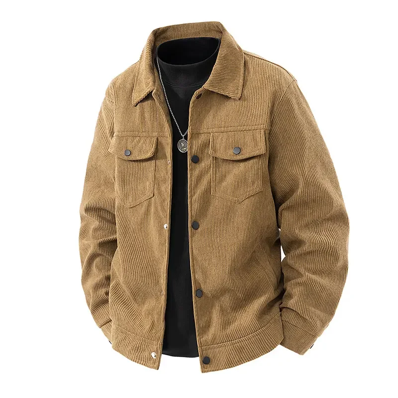 Cordjacken für Herren, Herbst-Winter-Windbreaker, einfarbige, lässige Cargo-Jacke mit mehreren Taschen, Oberbekleidung, modische Utility-Jacke – Detail 2