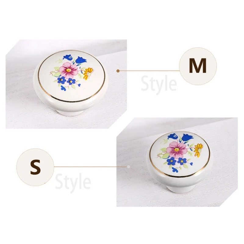 8Pcs European Ceramics Cabinet Knob Single Round Pulls Orchids Motifs Door Knob And Handles For Dresser Drawer Wardrobe