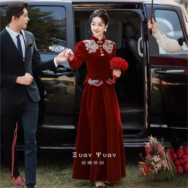 فستان شيونغسام جديد على الطراز الصيني نخب وتعزيز مأدبة ملابس مخملية بأكمام طويلة #4