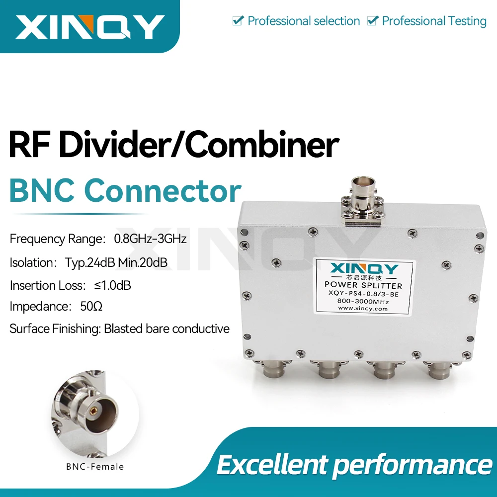 XINQY Microstrip 1-to-4 Power Splitter / BNC Female Combiner, 0.8-3GHz RF Power Divider for GNSS