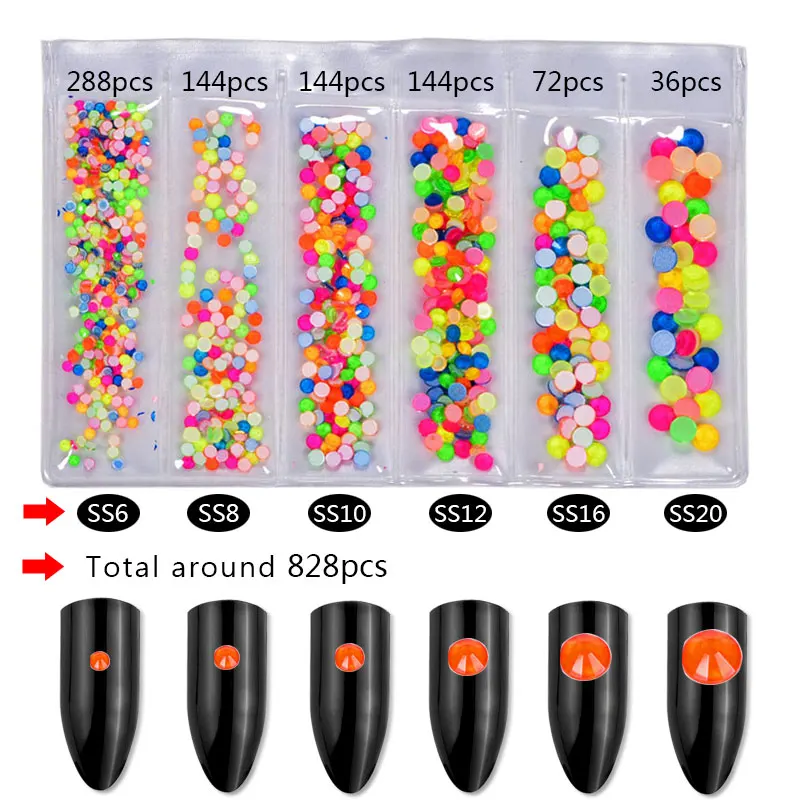 Mix SS6-ss30 Glitter Crystal Neon Non Hotfix Nail s 네일파츠 Crystals Nails Strass Nail Accessories for Nail Art