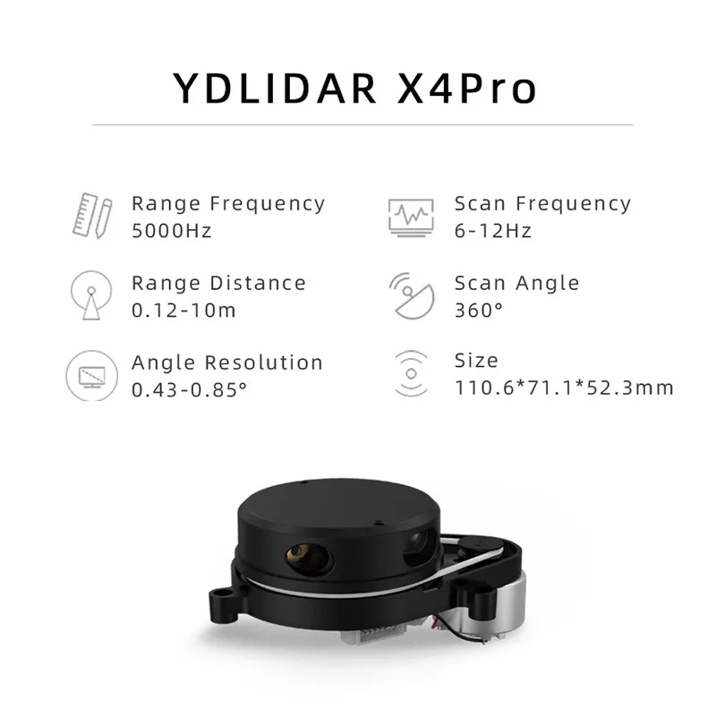 Glow YDLIDAR X4 Pro 360-Grad-2D-Laser-Range-Lidar-Scanner, dreieckig, 10 Meter Scanradius, Raspb