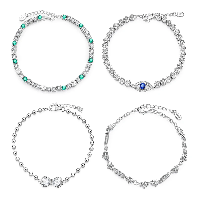 

Горячие продажи: браслет из серебра 925 пробы с четырехлистным клевером, звездой, кошачьей лапкой и бантиком, украшенный бусинами и сверкающими цирконами, для женщин, в качестве подарка.