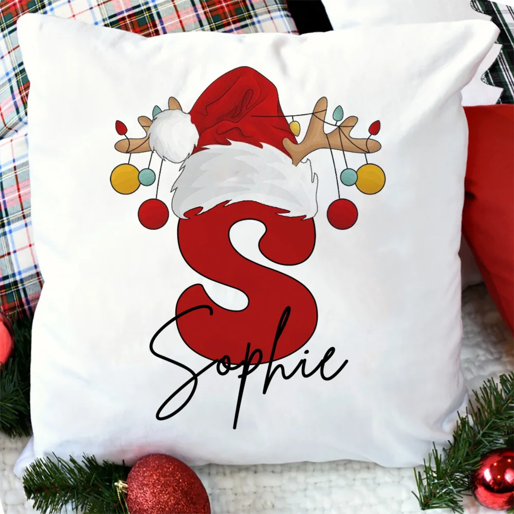 Personalized Christmas Pillow Case letter with Name Cushion Cover Xmas Party Decor Pillowcase Xmas Gift for kids Family Friends