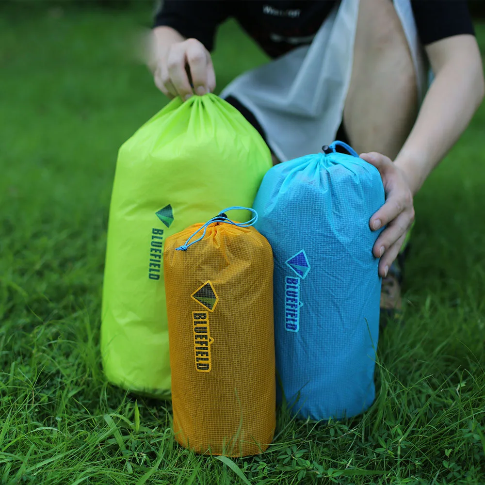 Premium Ultralight 15D Nylon Drawstring Bag - Waterproof Stuff Sack For Sleeping Bag Storage & Compression S M L