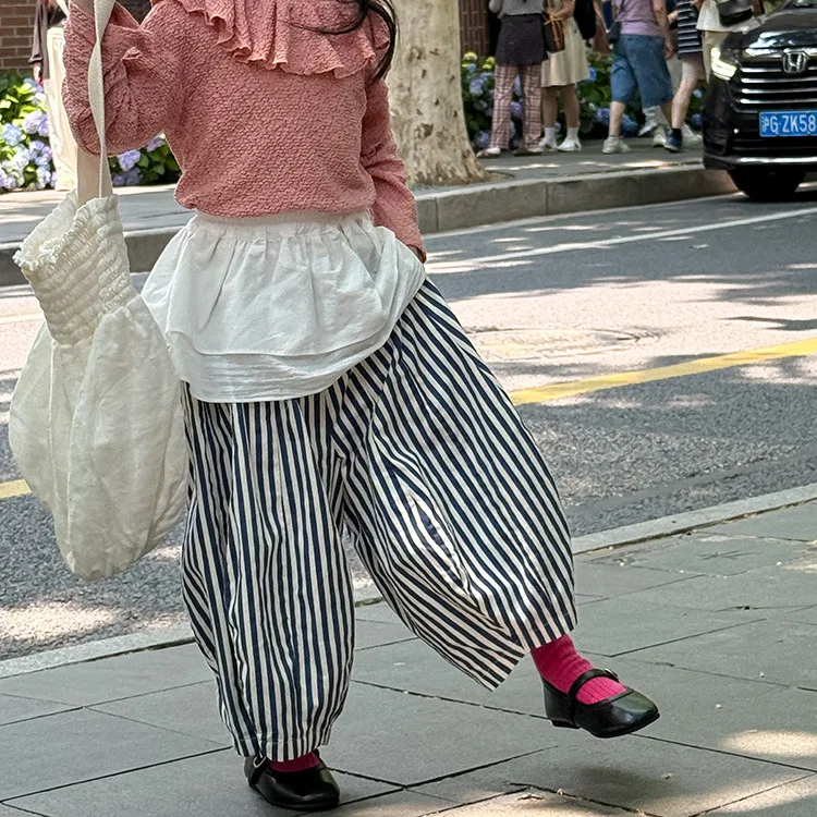 

Children's Striped Bloomers 2025 Autumn and Winter New Korean Boys and Girls Striped Radish Pants Trousers Striped Bloomers
