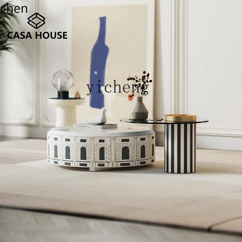 ZML light luxury modern living room coffee table household small apartment hand-painted painting round edge table combination