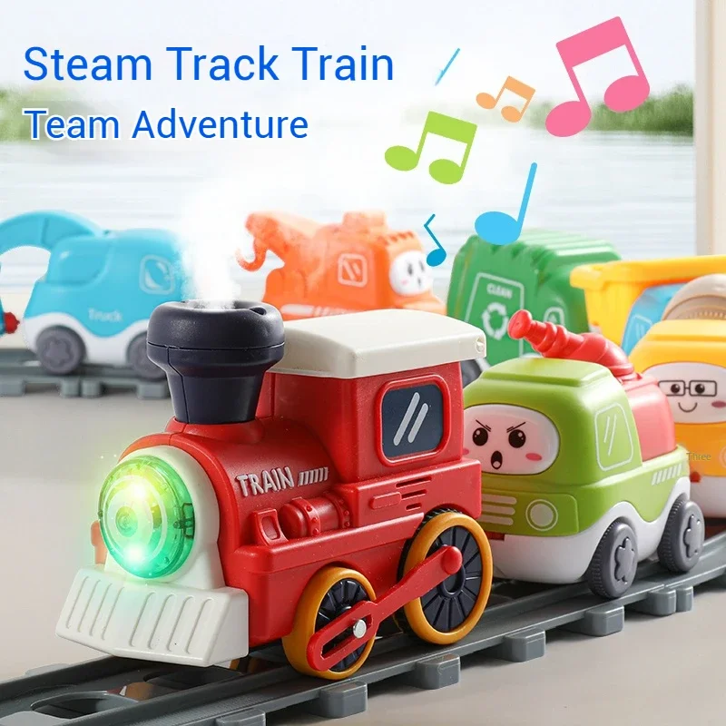 Children Electric Track Train Steam Rail with Light&Music Mini Engineering Car Set Kids Puzzle Boy Toys Xmas Gifts