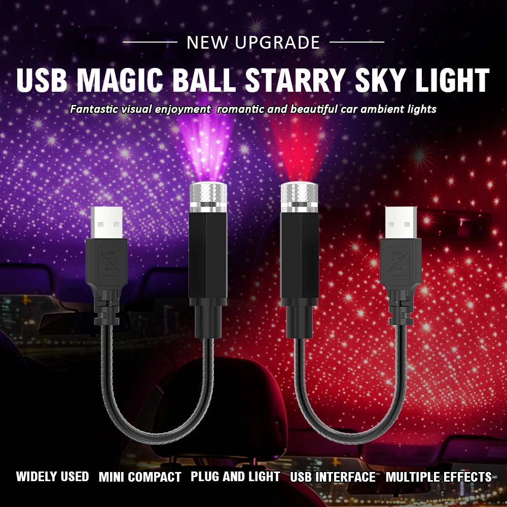 USB Car Roof Projector LED Starry Sky Night Light, 360 Degree Adjustable for Car Roof for Room Ceiling Decoration