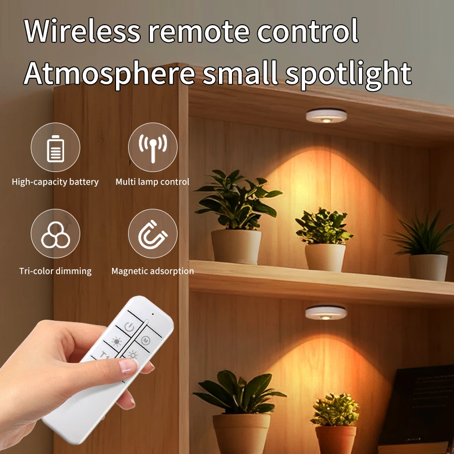 Wireless Remote Control LED Charging Spotlight Magnetic Self-adhesive Wine Cabinet Display Cabinet Aisle Induction Night Light