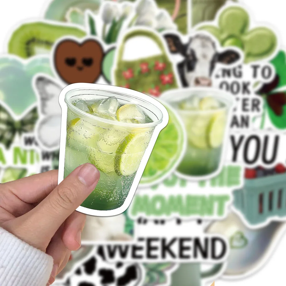 30PCS Creative Green Iced Tea Stickers Handmade Account Decoration DIY Phone Case Water Cup Notebook Personalized Stickers