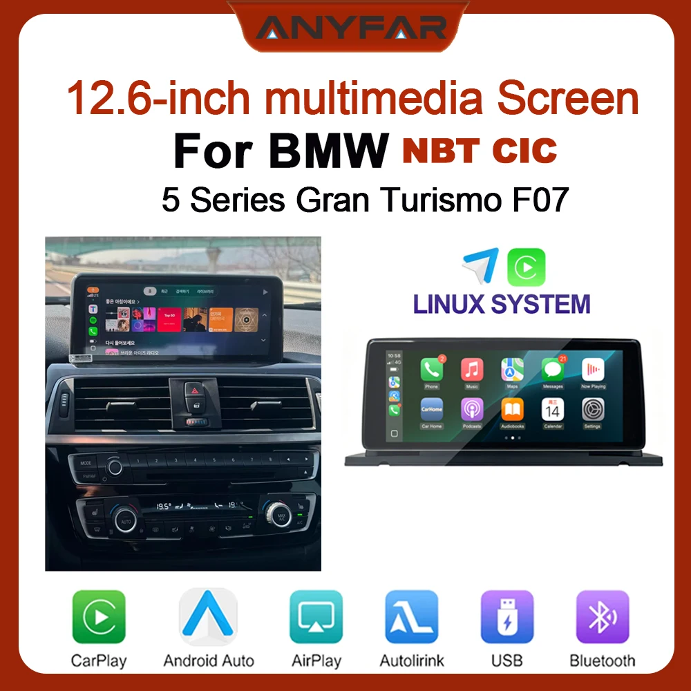 12.6 Inch Linux Screen Upgrade for BMW 5 Series Gran Turismo F07 2013-2018 Compatible with NBT CIC System