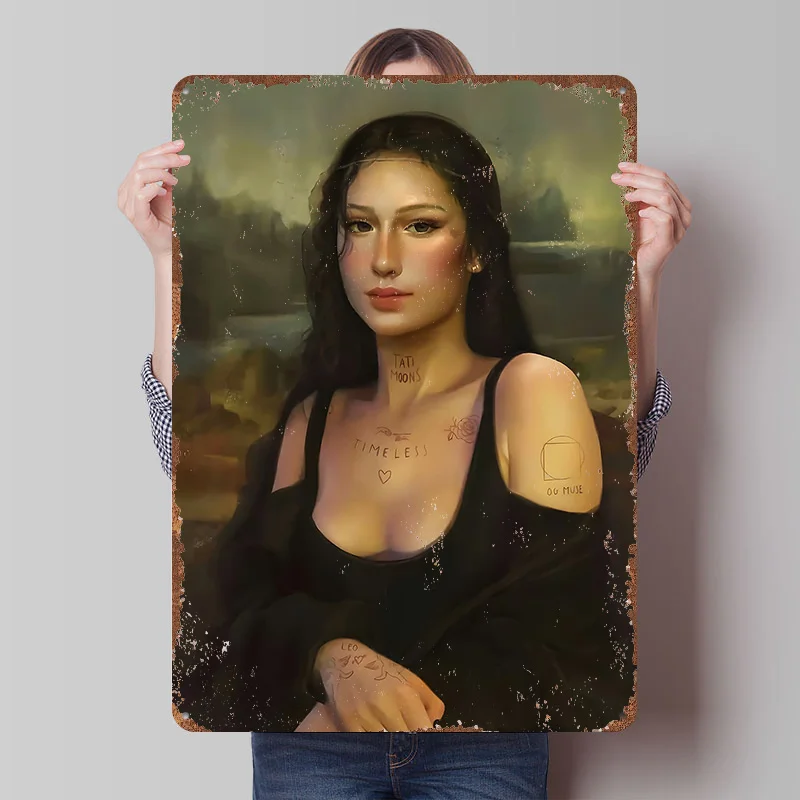 Sexy Junge Mona Lisa Blechschild Poster Personalisierte Wandkunst Retro Vintage Metallschilder für Zimmer Schlafzimmer Dekoration Gaming-Haus