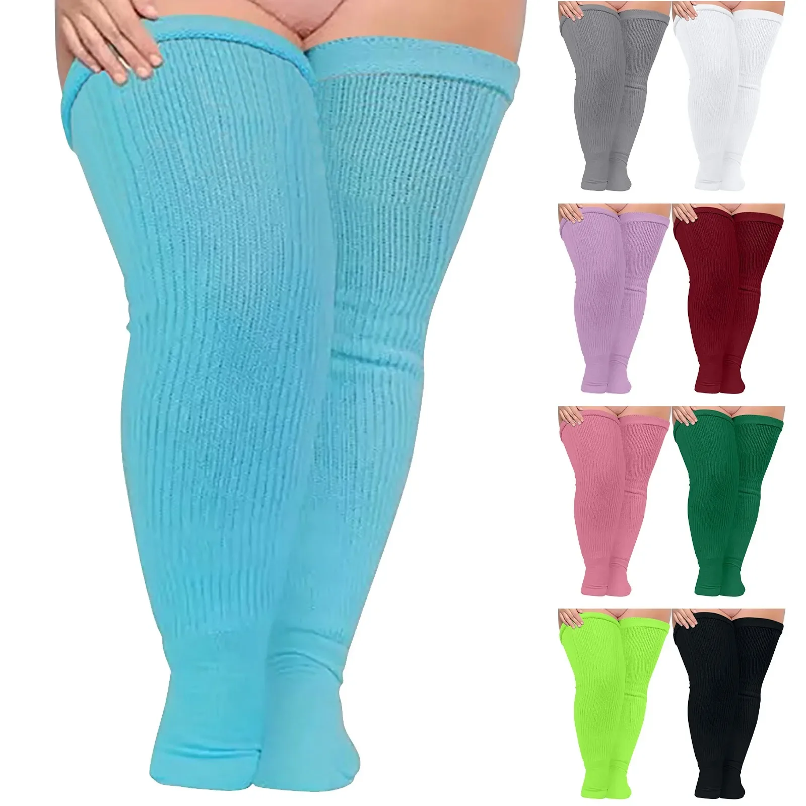 

Cute Stockings Thigh Knitted Long Sock Socks Plus Thick Solid Socks Black Over Women Japanese Knee Size Obesity Extra The High