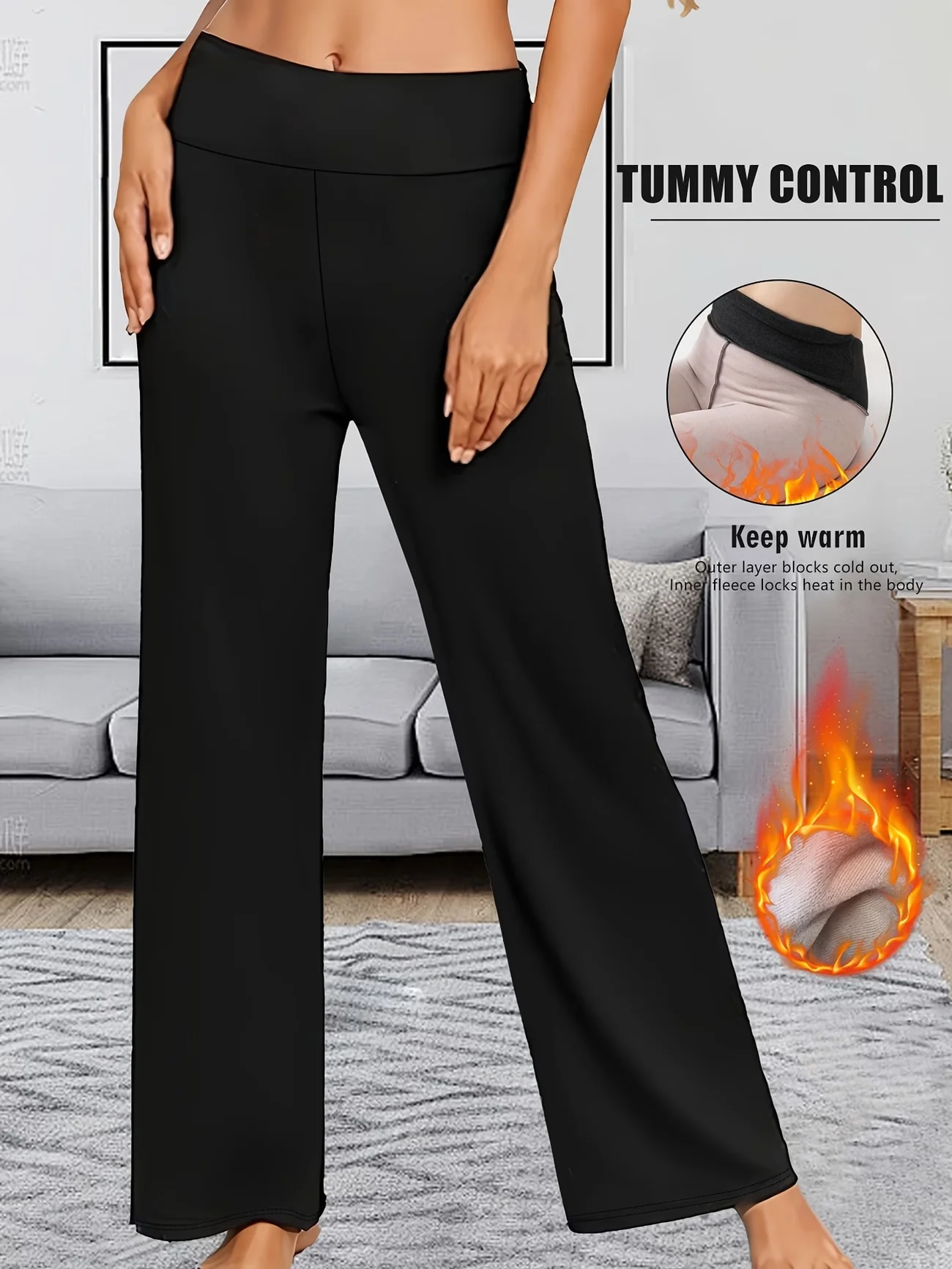 Warm Elegant High Waist Straight Leg Pants Soft Comfortable Fleece Lined Wide Leg Trousers Suitable For Casual And Formal Wear