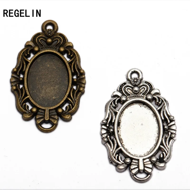 REGELIN 20pcs/lot Antique Bronze/Antique Silver Zinc Alloy Cameo Cabochon Base Setting Oval Blank Pendants Tray Inner 14*10 mm