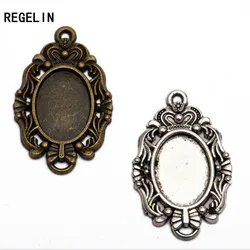 REGELIN 20pcs/lot Antique Bronze/Antique Silver Zinc Alloy Cameo Cabochon Base Setting Oval Blank Pendants Tray Inner 14*10 mm
