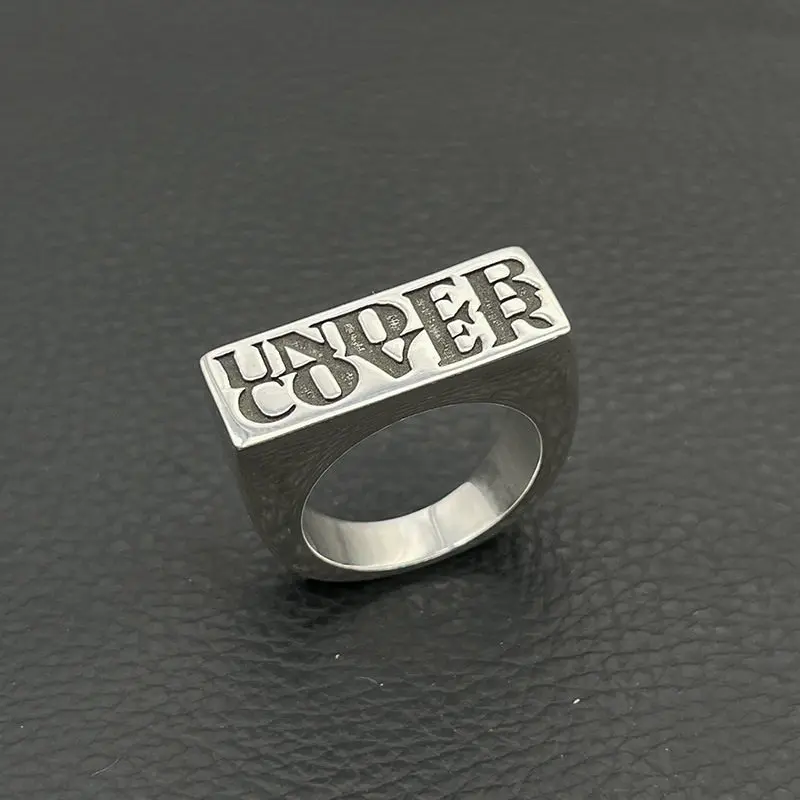 

S925 sterling silver retro square letter ring male and female Goro style personality