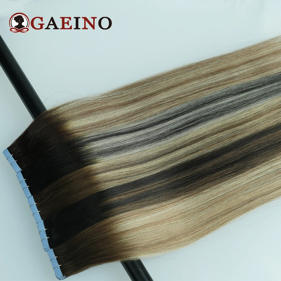 Extensiones de cabello humano liso para mujer, cinta de trama de piel de Color, Balayage, 2G por unidad, 40G/20 piezas