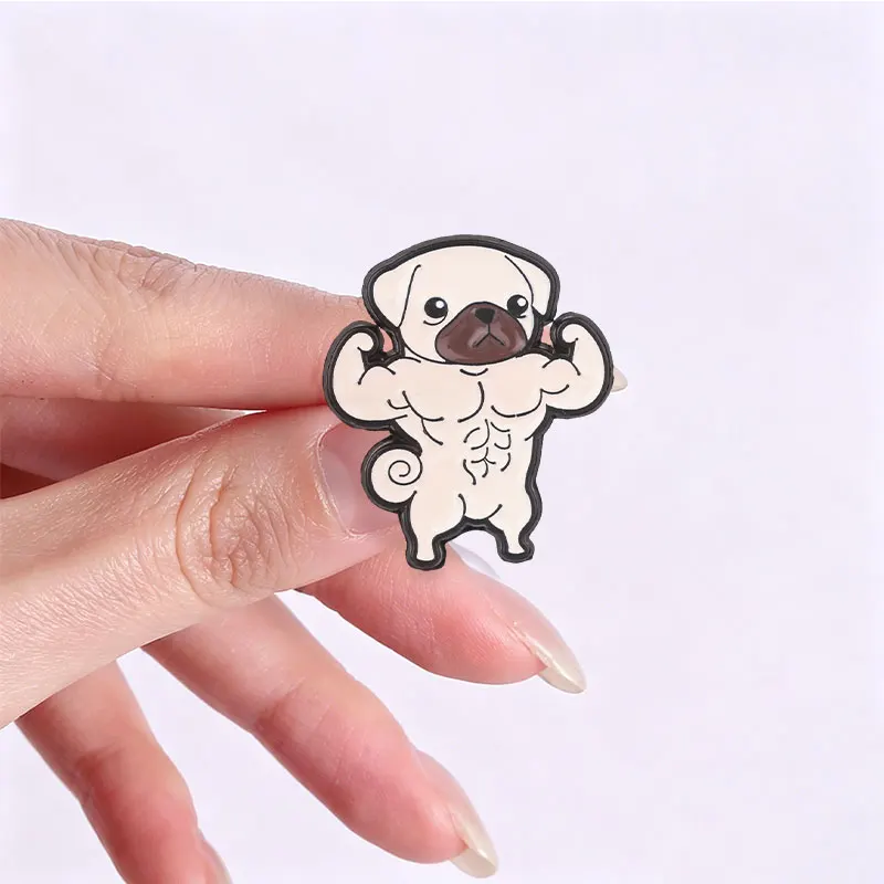 Gym Animals Emaille-Pins: Cartoon Muskel-Eidechse, Mops, Pferd Broschen – Fitness-Meme-Schmuck als Geschenk für Freunde – Detail 3