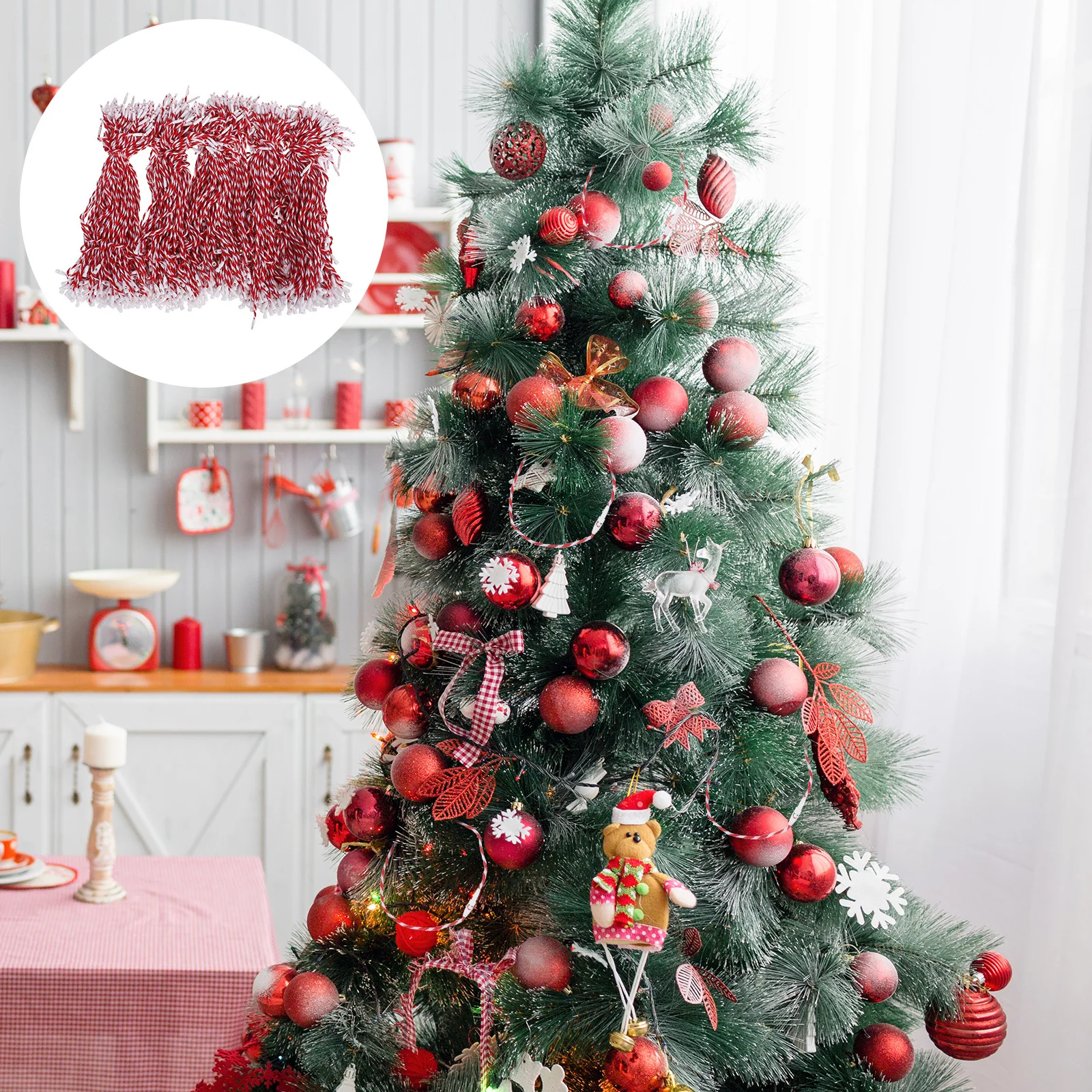 

500pcs Christmas Decoration Ropes Cotton Fabric Ornament Hanger String Snap Locking Holiday Hanging Accessories For Indoor