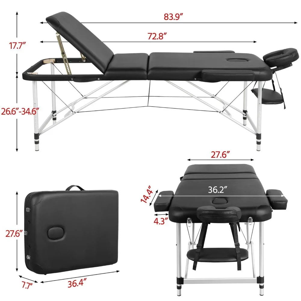 

Portable Tattoo Bed, Adjustable Eyelash Bed, Aluminum Alloy Three-fold Spa Bed, with Non-woven Bag