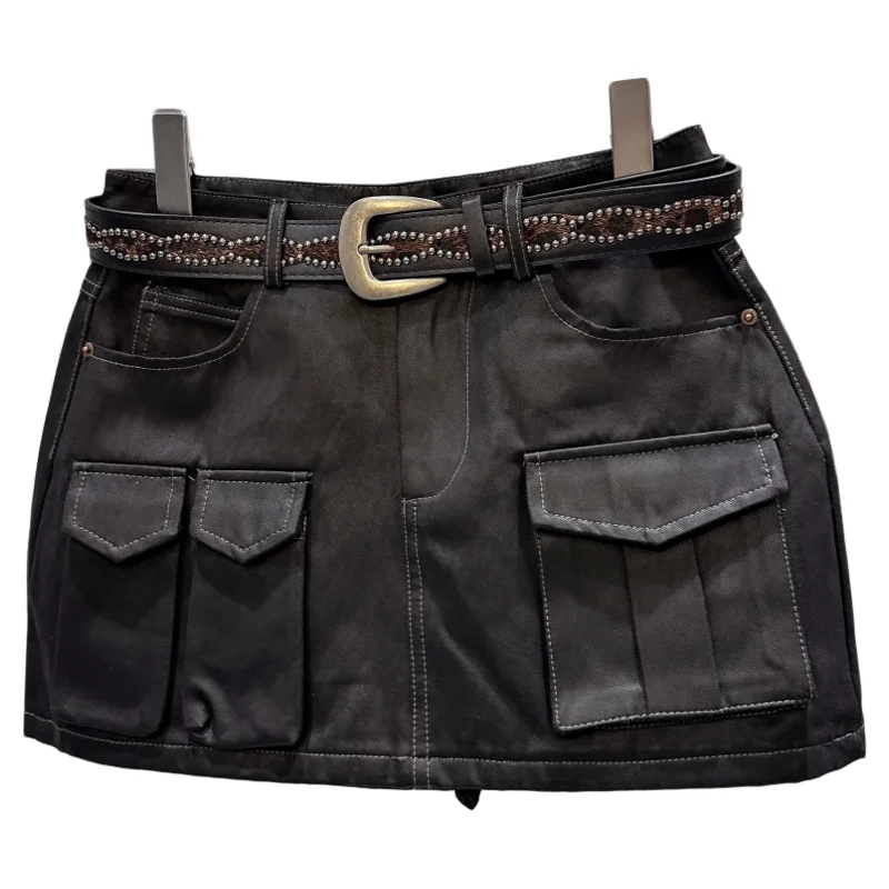 

Retro Rivet Bead Waist Belt Workwear ket ort Skirt f Body Skirt Barn Sle New Arrival Autumn 2025 Ladies Faion