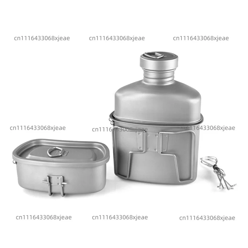Pure titanium kettle lunch box camping multi-function lightweight portable folding thickened titanium tableware set