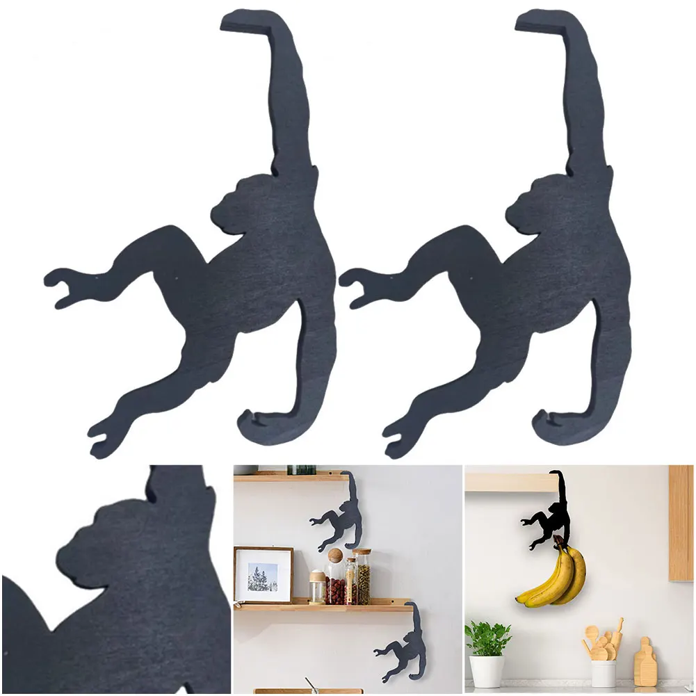 2 PCS Wooden Key Hanger Monkey Shaped Seamless Hook Clothes Storage Rack Hangers and Key Holder for Home Kitchen Bathroom