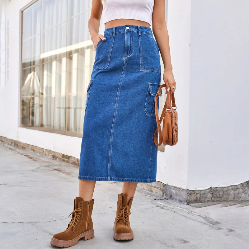 Summer New Washed Women's Denim Midi Skirt Workwear Style 2026 Fashionable And Comfortable Skirts for Ladies