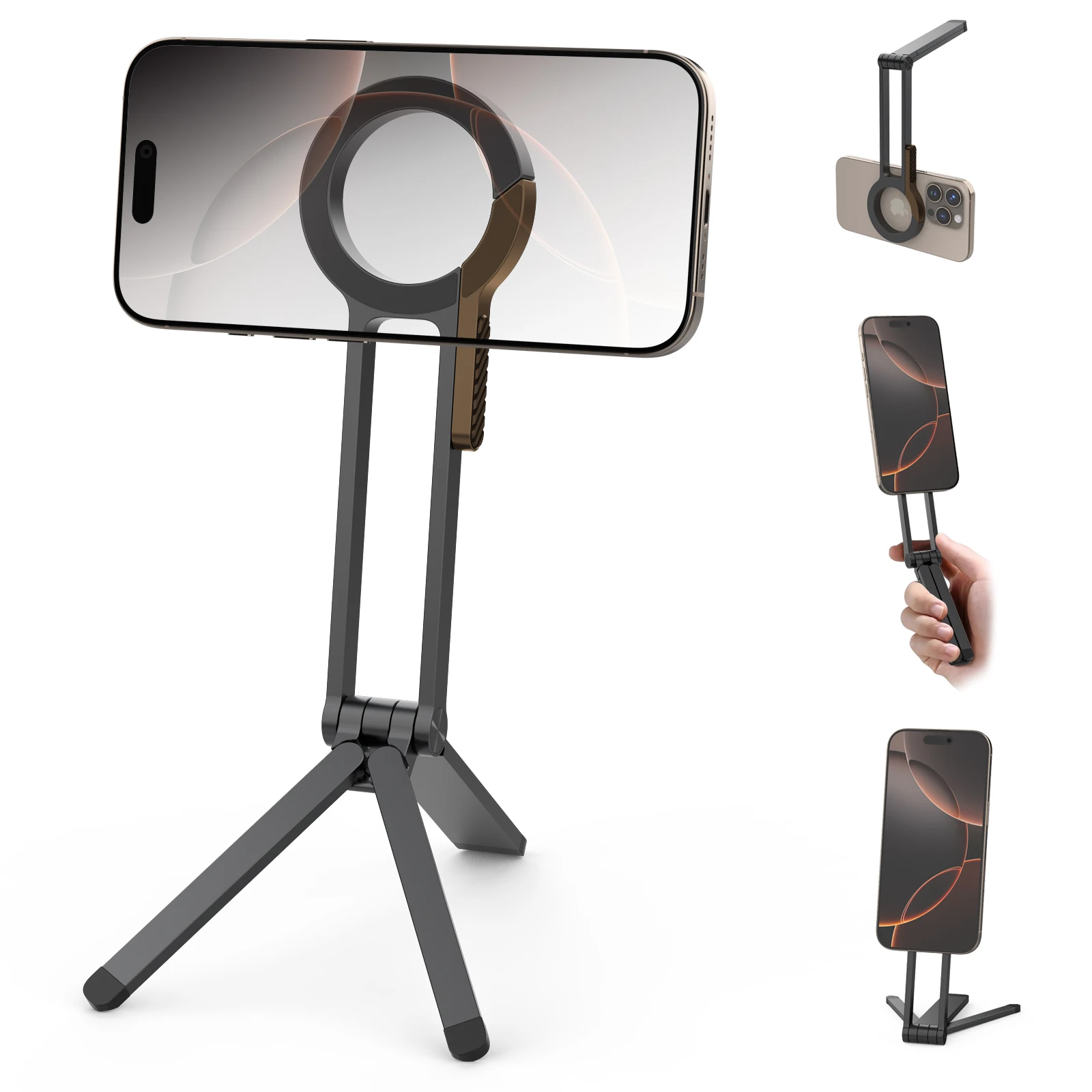 

POV/Vlog Magnetic Phone Tripod Stand - Aluminium Maglock Smartphone Mini Tripod Pocket Cell Phone Stand Dual-Tripod Mount a