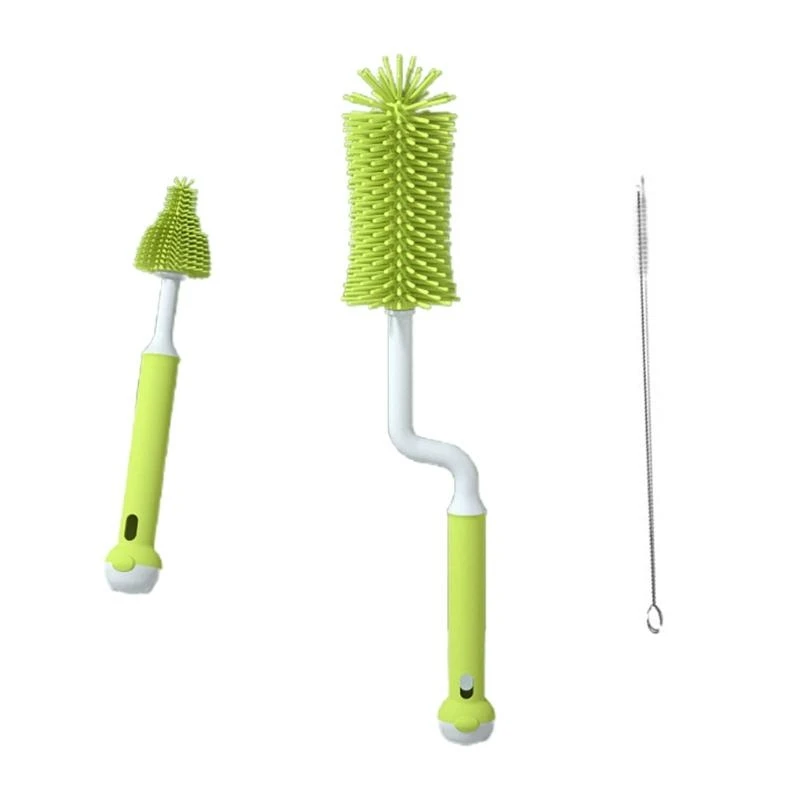 

J15U 3 Pcs Silicone Bottle Brushes 360 Degree Rotation Baby Pacifier Cup Nipple Cleaning Brush Set Handheld Soft for Head
