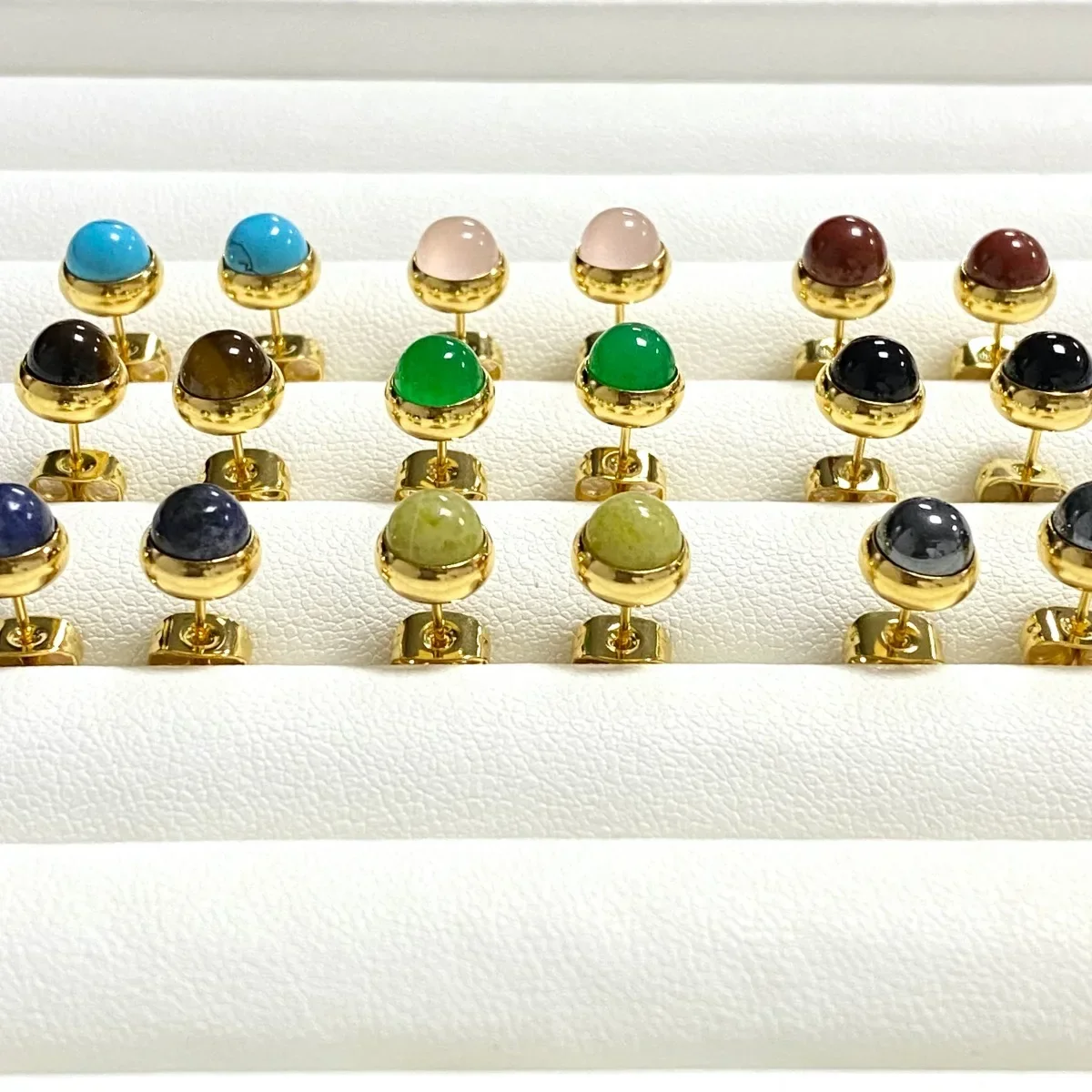 6mm Small Round Crystal Earrings For Women Gold Plated Candy Color Earrings Turquoise Tiger Eye Stone Fashion Jewelry Gift