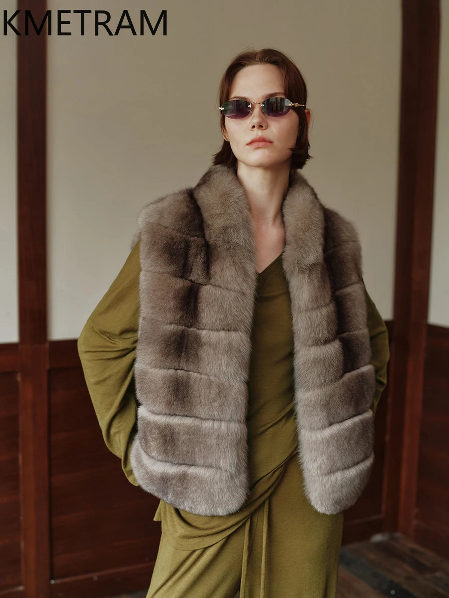 100% real colete de pele de raposa feminino luxo sem mangas casaco de pele mulher roupas de inverno de alta qualidade 2025 novo em outerwears шуба ж misce
