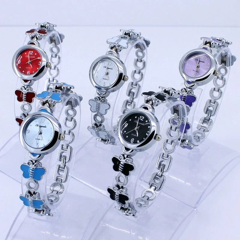 Color Butterfly Bracelet Quartz Wristwatch for Girls Adjustable Strap Lovely Lady Watch