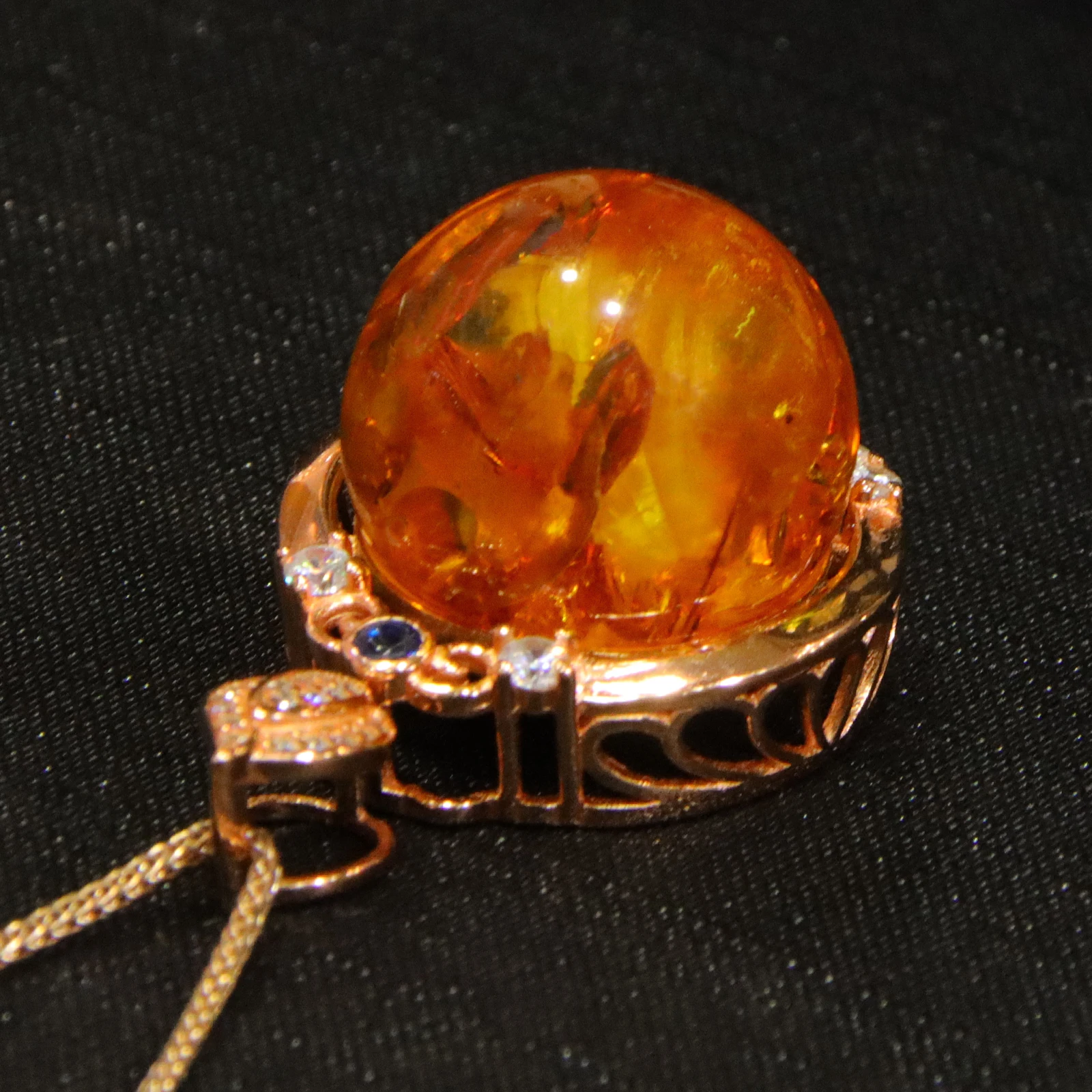 قلادة كهرمان من الفضة النقية مقاس 18 ملم مع انسدادات نباتية طبيعية مجوهرات فاخرة مخرمة ملكية عتيقة #5