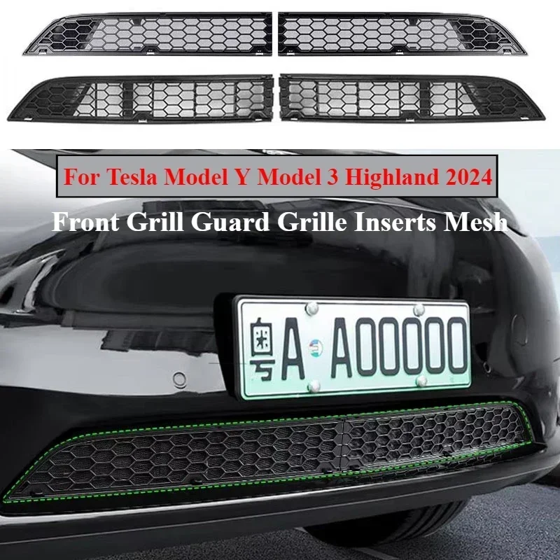 Front Grill Guard Grille Inserts Mesh For Tesla Model Y Model3 Highland 2024 Accessories Air Inlet Vent Cover Bumper Grid Filter