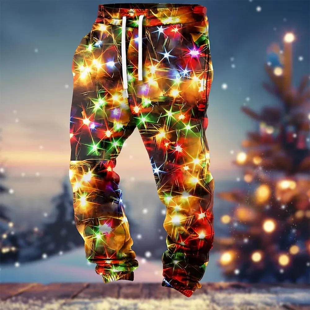 Men's 3D Printed Christmas Santa Claus Abstract Sweatpants Casual Sports Pants Winter Christmas Sports Drawstring Pants