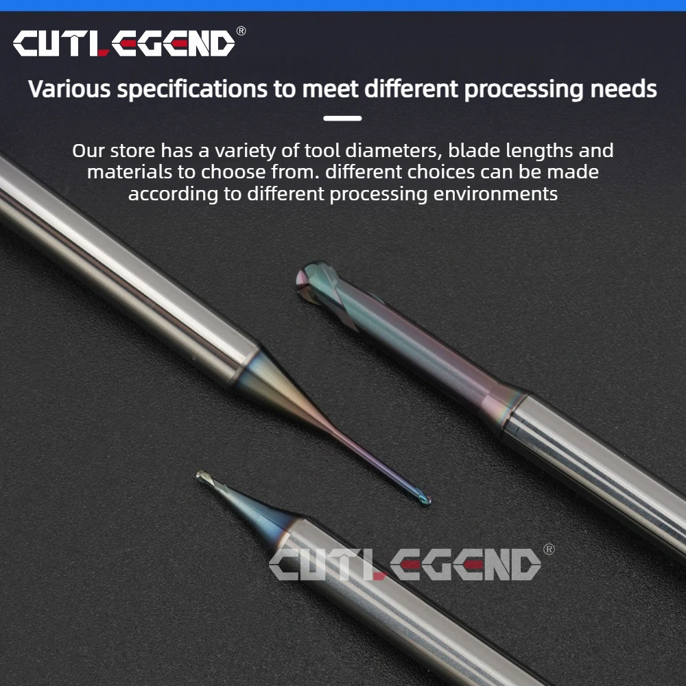 CUTLEGEND Wolframkarbid-Kugelfräser mit langem Hals, Mikrofräser, CNC-Werkzeug R0.1-R2 für Aluminium-/Kupferelektroden – Detail 6