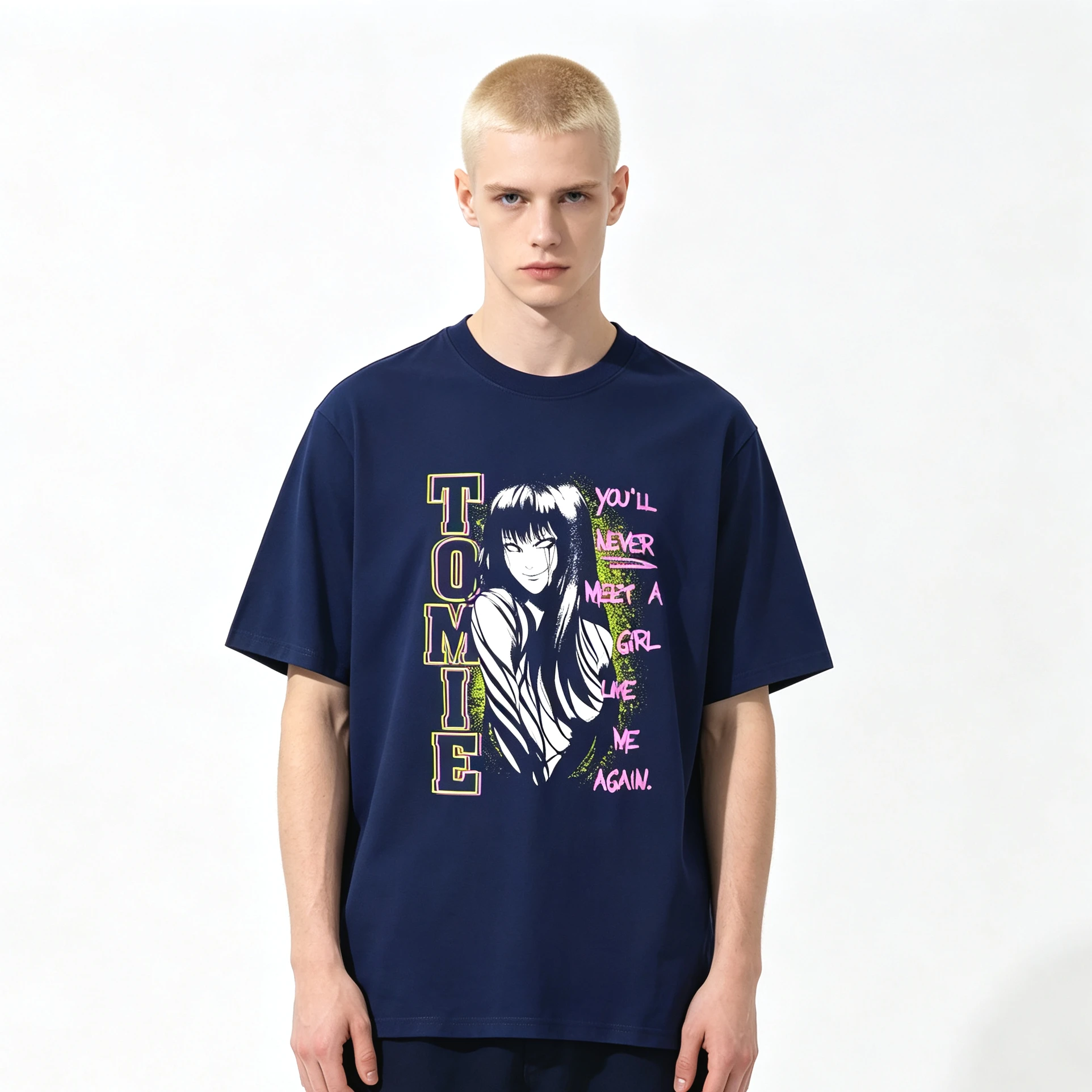 2026 Hot Sale Anime Junji Ito Tomie Neon Street Print T‑Shirt Dark Horror Manga T‑Shirt Y2K Men Women Harajuku Gothic T-shirt