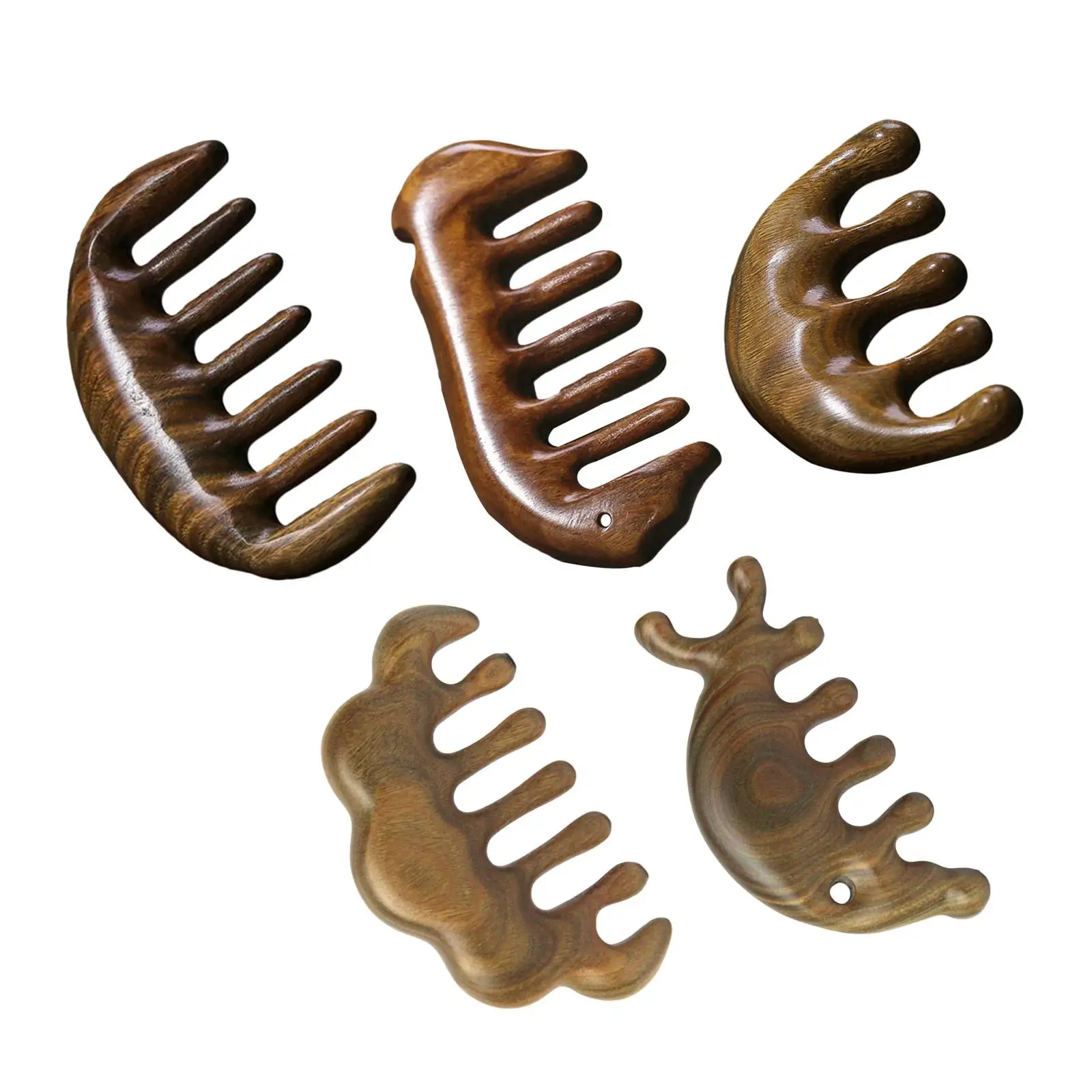 مشط تدليك فروة الرأس من خشب الصندل الأخضر، مشط تدليك خشبي لتدليك كشط، قمر صغير