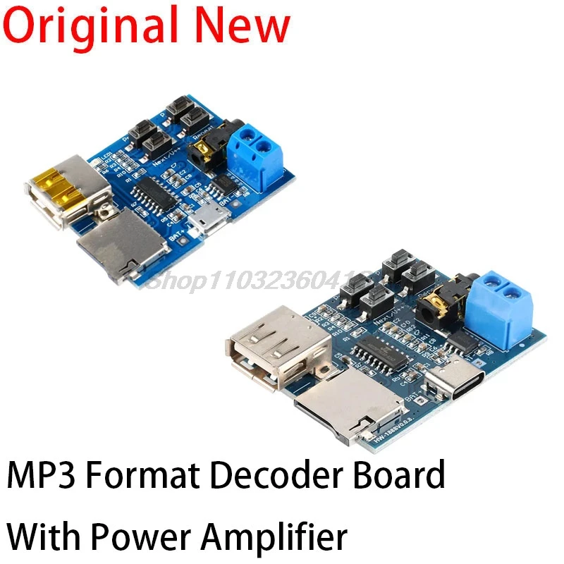 TF Card U Disk MP3 Format Decoder Board Module Amplifier Decoding Audio Player comes with power amplifier type-c micro usb