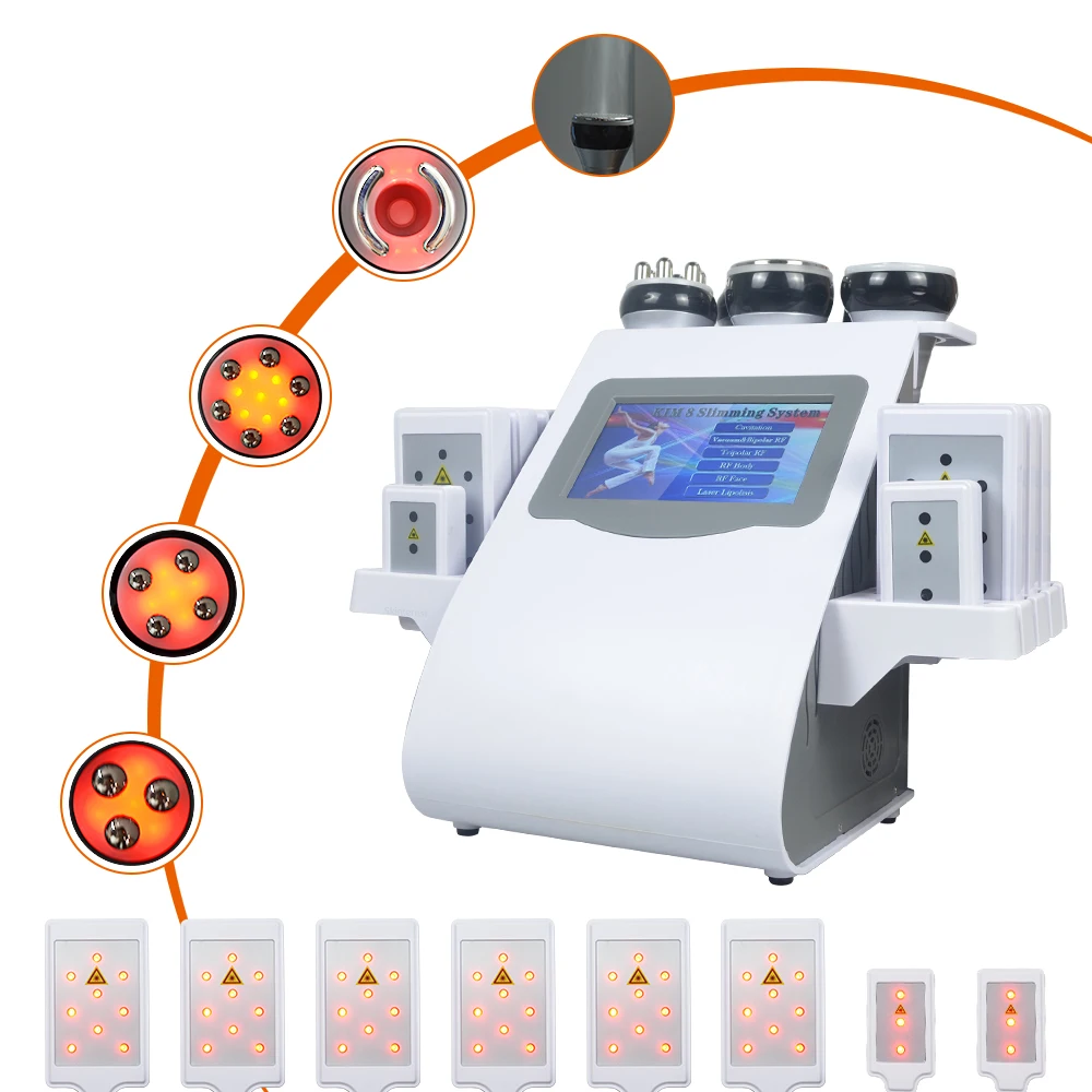 6 in 1 40K Vacuum Lipo Ultrasonic Cavitation Radio Frequency Multipolar RF Body Liposuction Slimming Machine 80k Optional