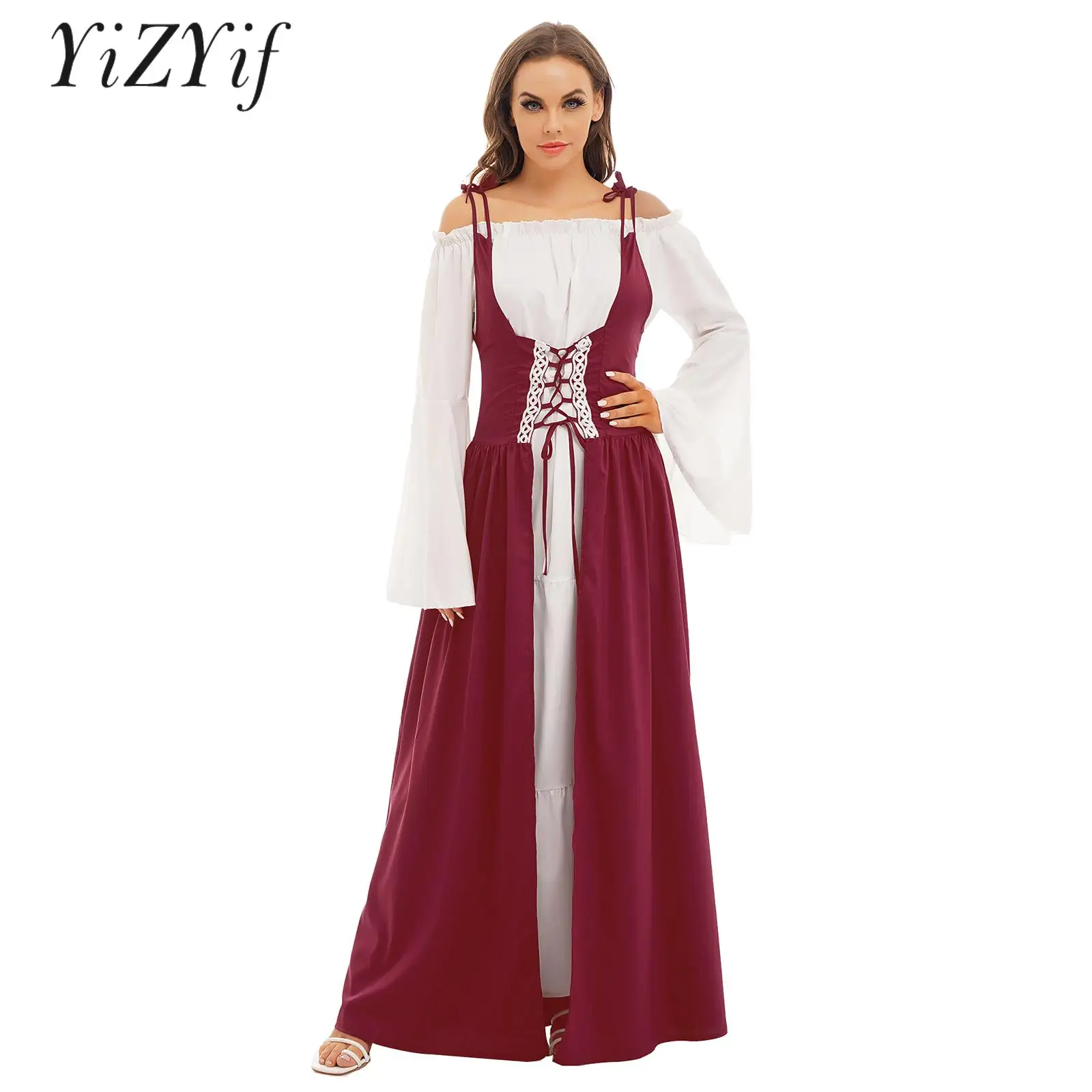 

Women Medieval Princess Costume Renaissance Vintage Dress Flare Sleeves Robe Retro Party Gown Dress Halloween Cosplay Dress Up