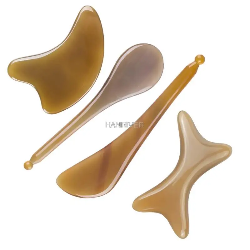 Natural Horn Scraping Plate Gua Sha Board SPA Massage Tool OX Horn Chinese Traditional Body Massager Acupuncture Scraper