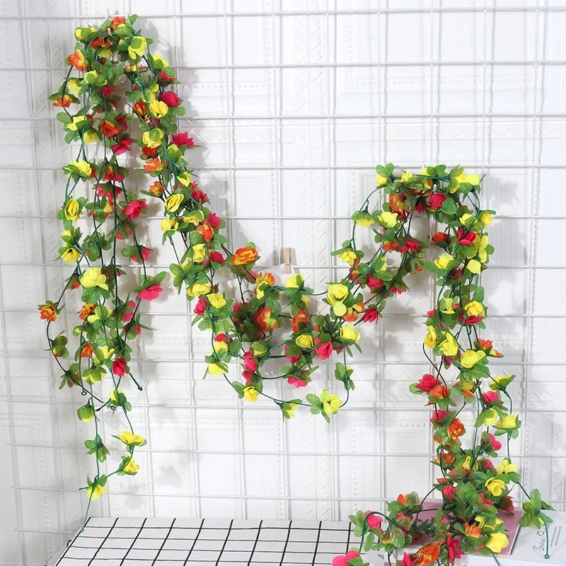 2.3M 40 Head Artificial Small Rose Rattan Wedding Home Decoration Flower Rattan Pipe Air Conditioning Decoration Rattan